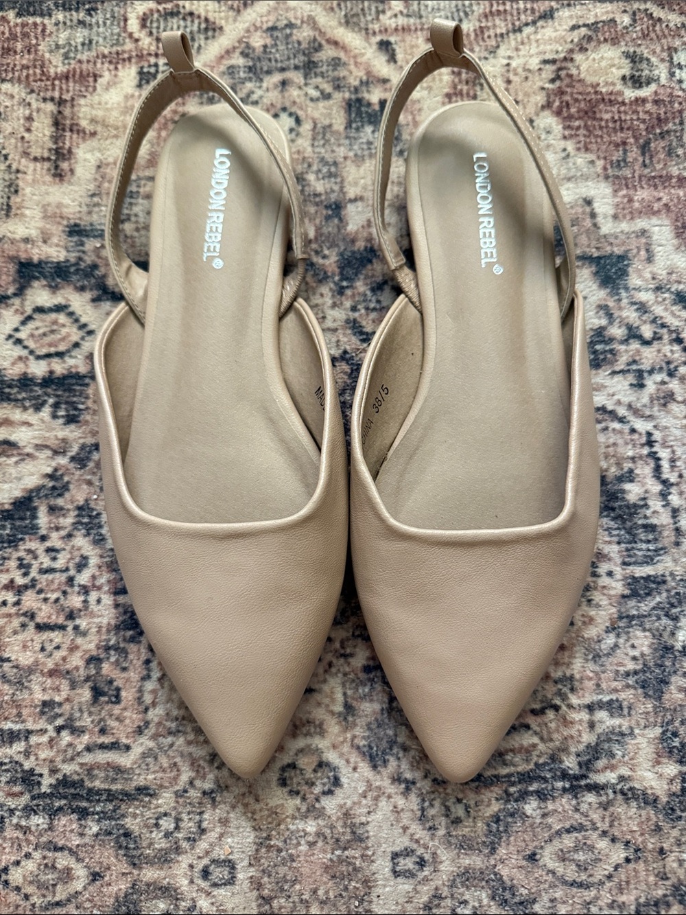 London Rebel Nude Pointed Slingback Flats